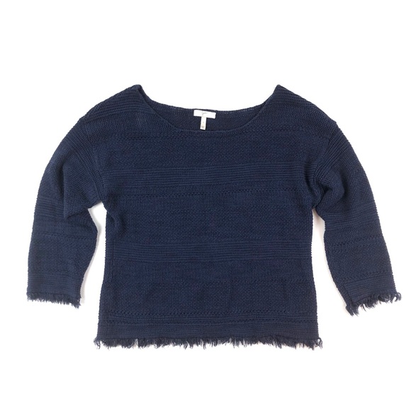 Joie Sweaters - Joie boxy crop fringe hem cuff navy blue sweater S